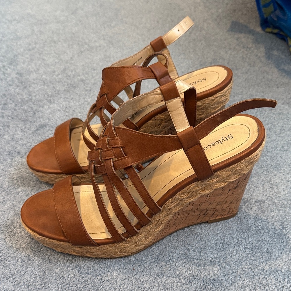 Style & Co. Tan Woven Wedge Sandals
